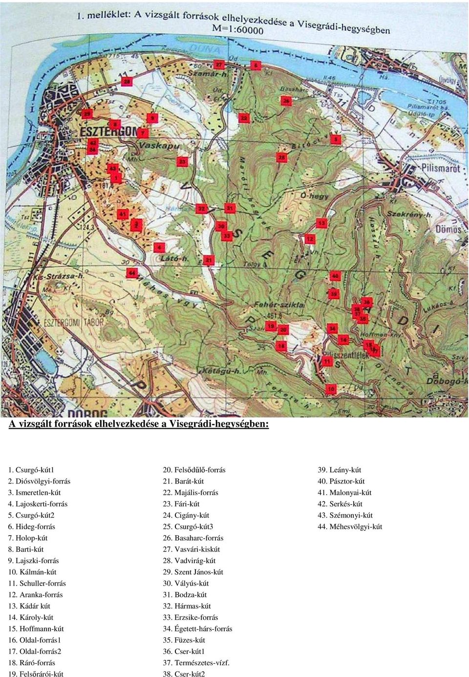 Felsıdőlı-forrás 21. Barát-kút 22. Majális-forrás 23. Fári-kút 24. Cigány-kút 25. Csurgó-kút3 26. Basaharc-forrás 27. Vasvári-kiskút 28. Vadvirág-kút 29. Szent János-kút 30. Vályús-kút 31.