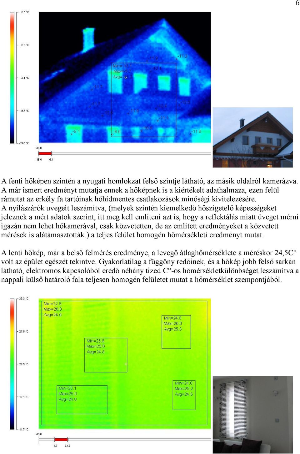 A nyílászárók üvegeit leszámítva, (melyek szintén kiemelkedő hőszigetelő képességeket jeleznek a mért adatok szerint, itt meg kell említeni azt is, hogy a reflektálás miatt üveget mérni igazán nem