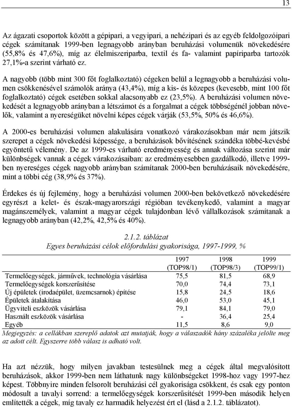 A nagyobb (több mint 300 főt foglalkoztató) cégeken belül a legnagyobb a beruházási volumen csökkenésével számolók aránya (43,4%), míg a kis- és közepes (kevesebb, mint 100 főt foglalkoztató) cégek