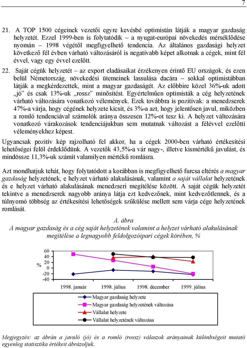 Az általános gazdasági helyzet következő fél évben várható változásáról is negatívabb képet alkotnak a cégek, mint fél évvel, vagy egy évvel ezelőtt. 22.