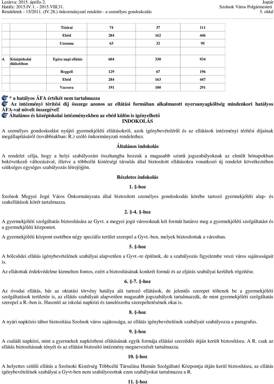 ellátási formában alkalmazott nyersanyagköltség mindenkori hatályos ÁFA-val növelt összegével!