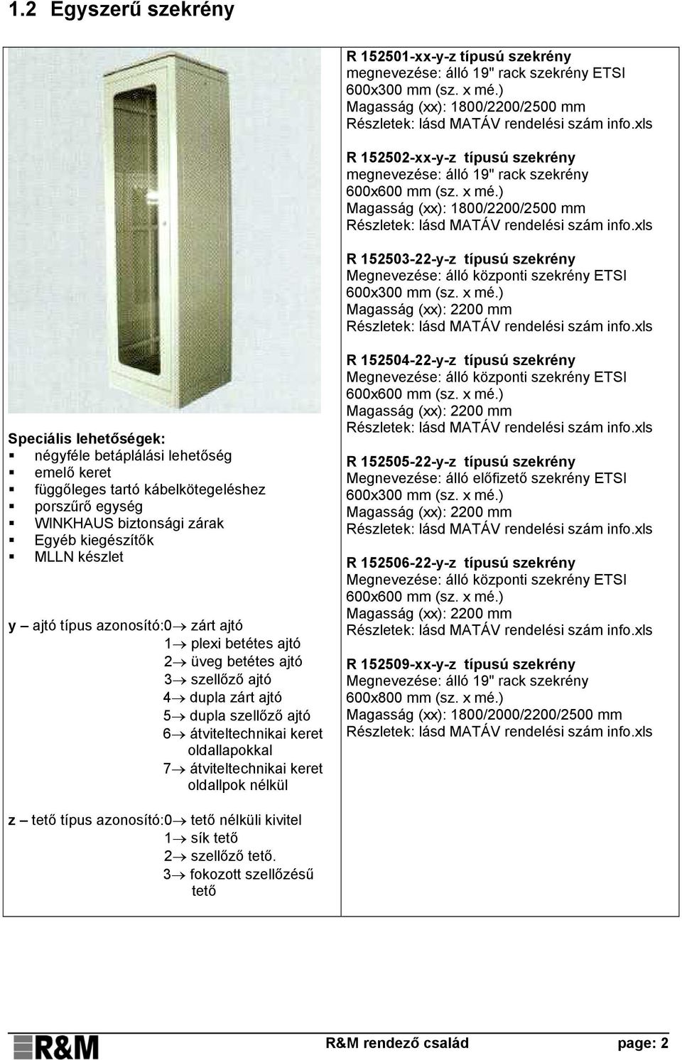 ) Magasság (xx): 1800/2200/2500 mm R 152503-22-y-z típusú szekrény Megnevezése: álló központi szekrény ETSI 600x300 mm (sz. x mé.