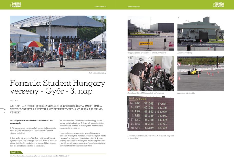 helyen a Kecskeméti Főiskola csapata a 28. helyen végzett. 2011. augusztus 20-án elkezdődtek a dinamikus versenyszámok: A 75 m-es egyenes versenypályán gyorsulásban mérték össze erejüket a versenyzők.