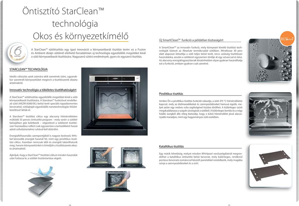 Új SmartClean TM funkció a példátlan tisztaságért A SmartClean TM az innovatív funkció, mely környezet kímélő tisztítási technológiát biztosít az Absolute termékcsalád sütőiben.