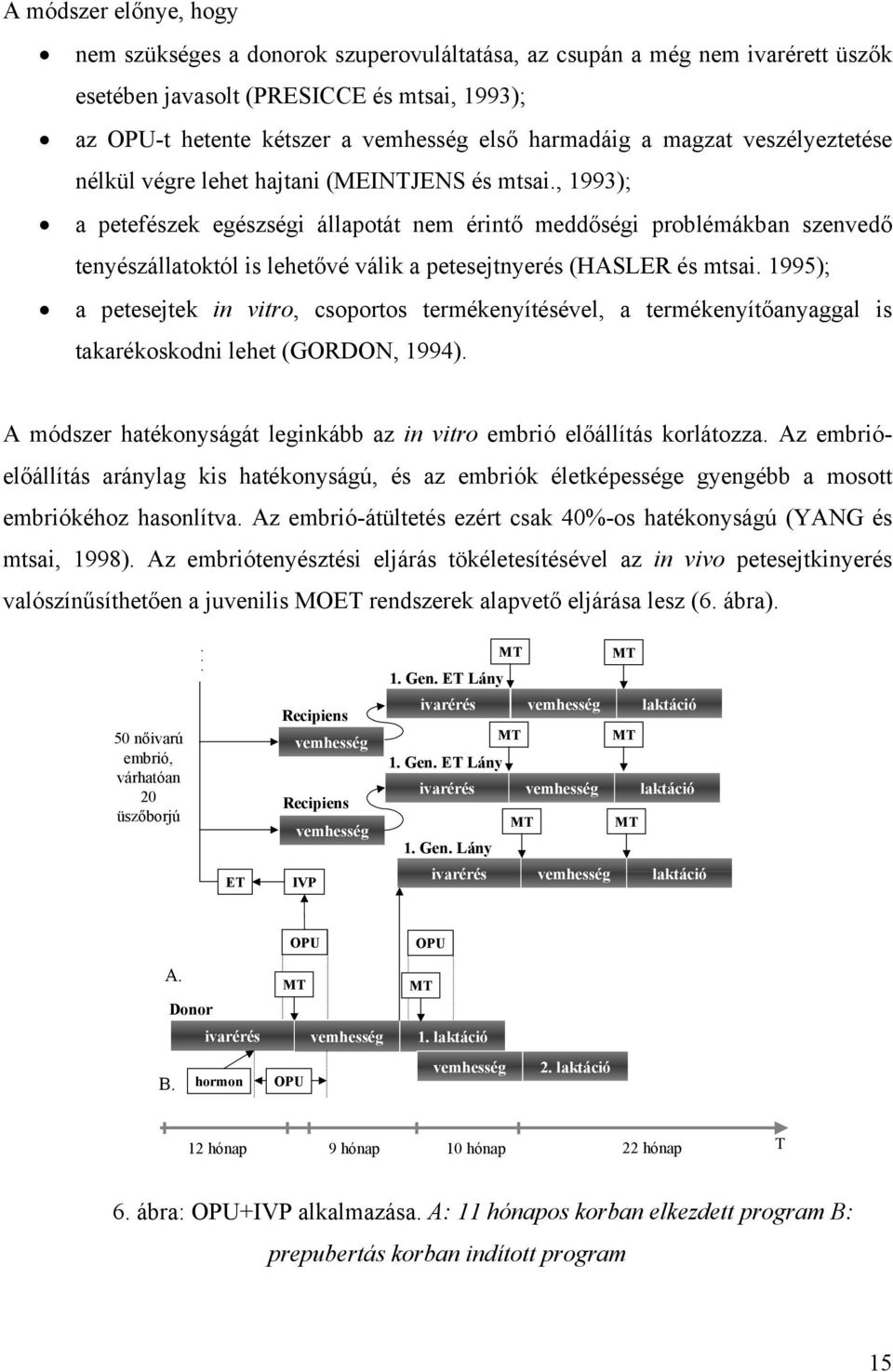 , 1993); a petefészek egészségi állapotát nem érintő meddőségi problémákban szenvedő tenyészállatoktól is lehetővé válik a petesejtnyerés (HASLER és mtsai.