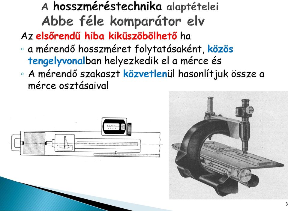 tengelyvonalban helyezkedik el a mérce és A