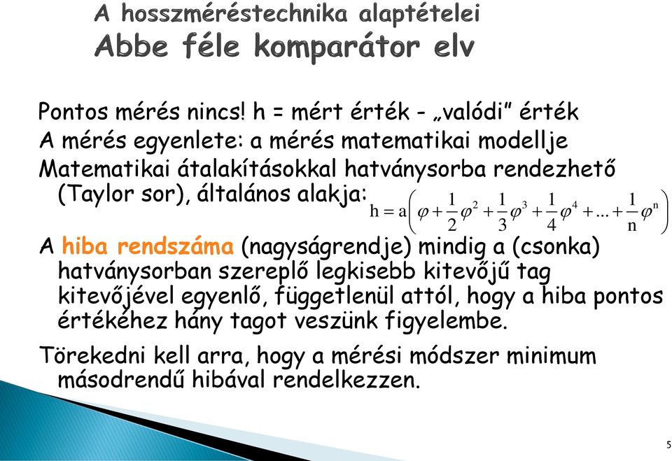 rendezhető (Taylor sor), általános alakja: 2 1 3 h a 2 3 1 4 A hiba rendszáma (nagyságrendje) mindig a (csonka)