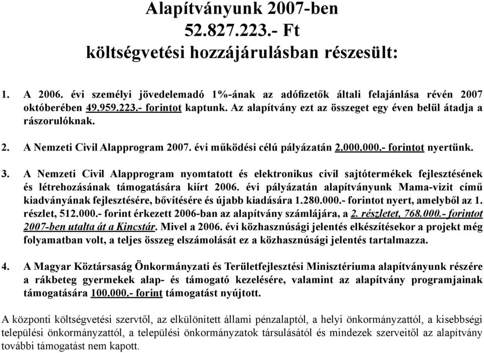 A Nemzeti Civil Alapprogram nyomtatott és elektronikus civil sajtótermékek fejlesztésének és létrehozásának támogatására kiírt 2006.