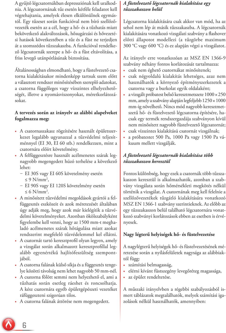 terjedjen át a szomszédos tűzszakaszba. A funkcióval rendelkező légcsatornák szerepe a hő- és a füst eltávolítása, a friss levegő utánpótlásának biztosítása.