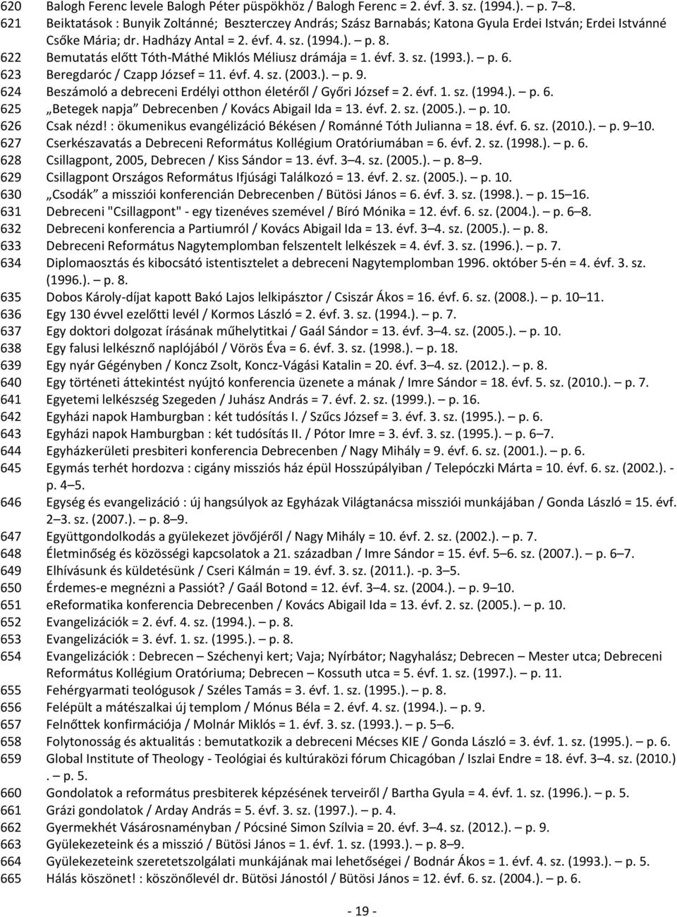 622 Bemutatás előtt Tóth-Máthé Miklós Méliusz drámája = 1. évf. 3. sz. (1993.). p. 6. 623 Beregdaróc / Czapp József = 11. évf. 4. sz. (2003.). p. 9.