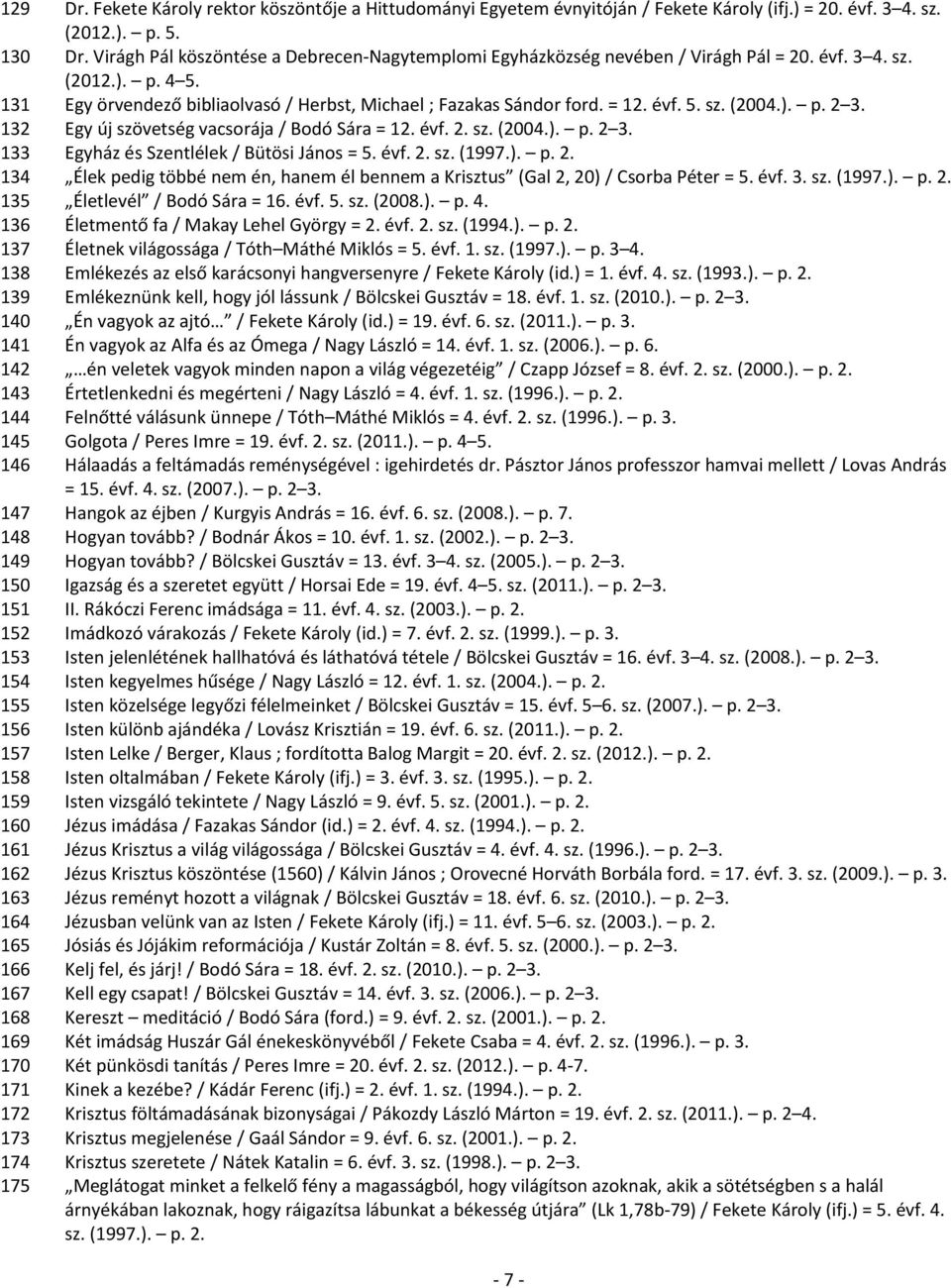 ). p. 2 3. 132 Egy új szövetség vacsorája / Bodó Sára = 12. évf. 2. sz. (2004.). p. 2 3. 133 Egyház és Szentlélek / Bütösi János = 5. évf. 2. sz. (1997.). p. 2. 134 Élek pedig többé nem én, hanem él bennem a Krisztus (Gal 2, 20) / Csorba Péter = 5.