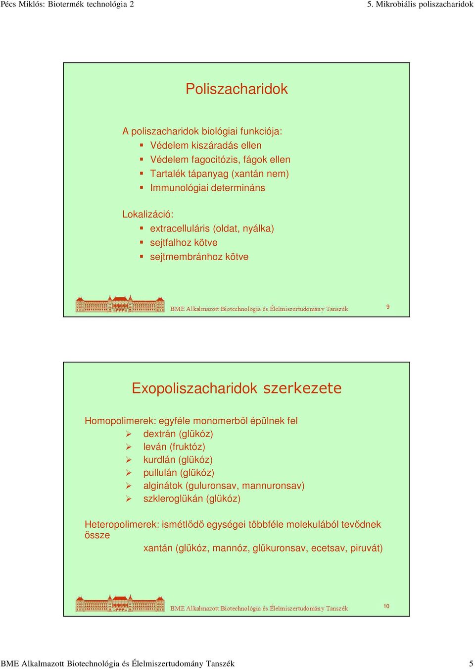 épülnek fel dextrán (glükóz) leván (fruktóz) kurdlán (glükóz) pullulán (glükóz) alginátok (guluronsav, mannuronsav) szkleroglükán (glükóz) Heteropolimerek: