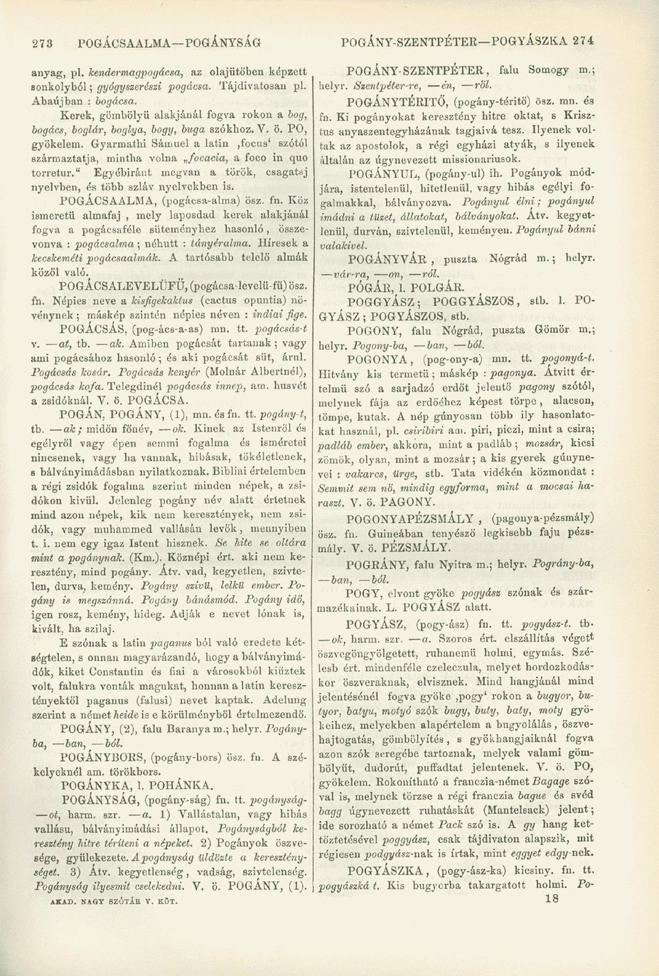 Gyarmatin Sámuel a latin,focus' szótól származtatja, mintha volna focacia, a foco in quo torretur." Egyébiránt megvan a török, csagataj nyelvben, és több szláv nyelvekben is.