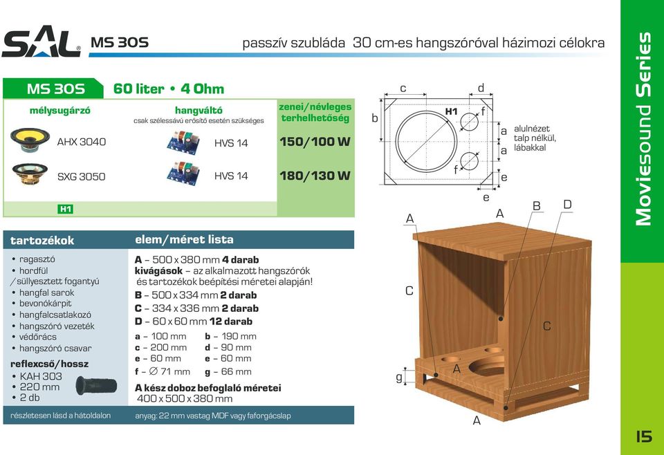 MDF vgy fforgáslp 150/100 W 180/130 W 500 x 380 mm 4 r kivágások z lklmzott hngszórók és trtozékok építési mérti lpján!