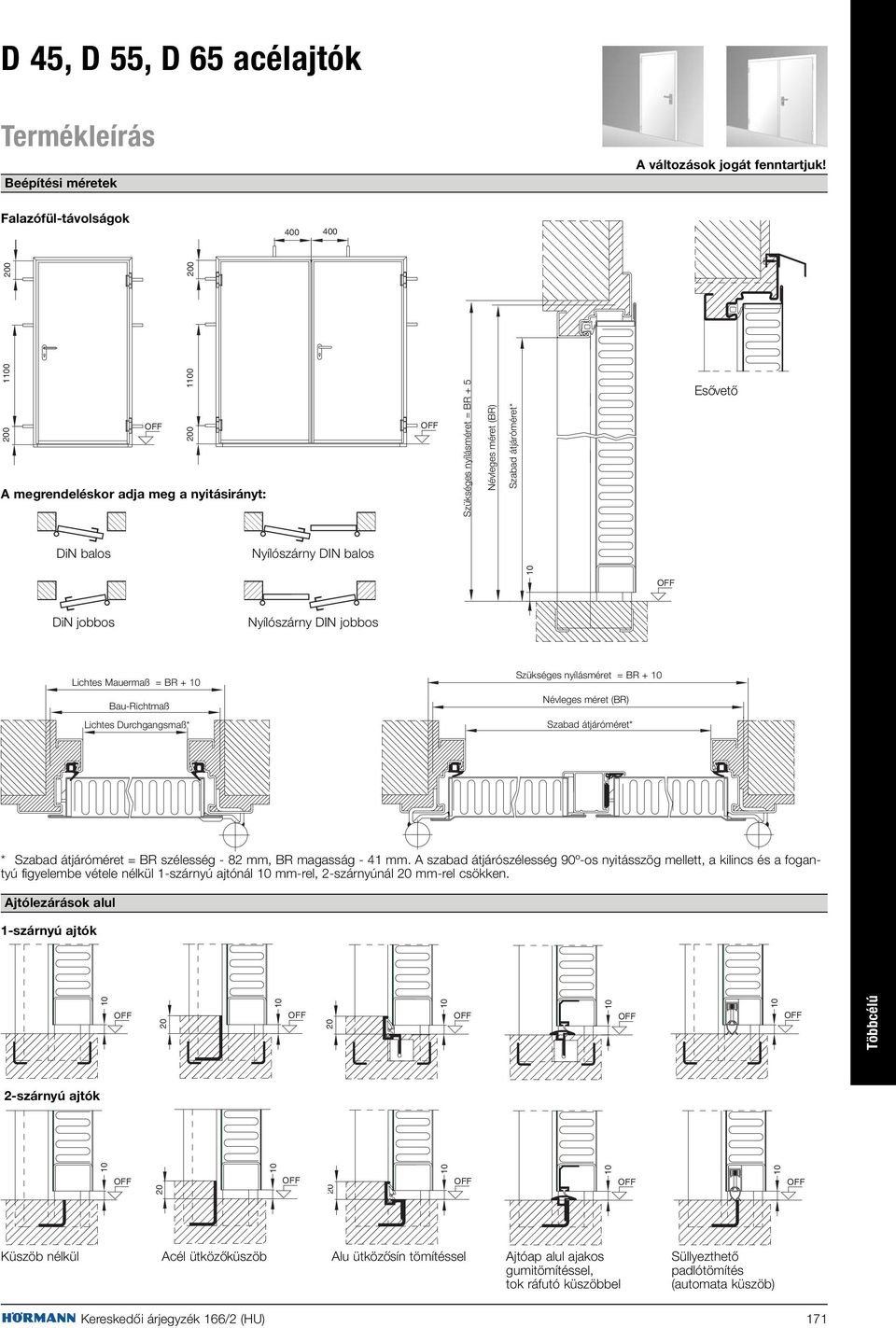 balos DiN jobbos Nyílószárny DIN jobbos Lichtes Mauermaß = BR + Bau-Richtmaß Lichtes Durchgangsmaß* Szükséges nyílásméret = BR + Névleges méret (BR) Szabad átjáróméret* * Szabad átjáróméret = BR