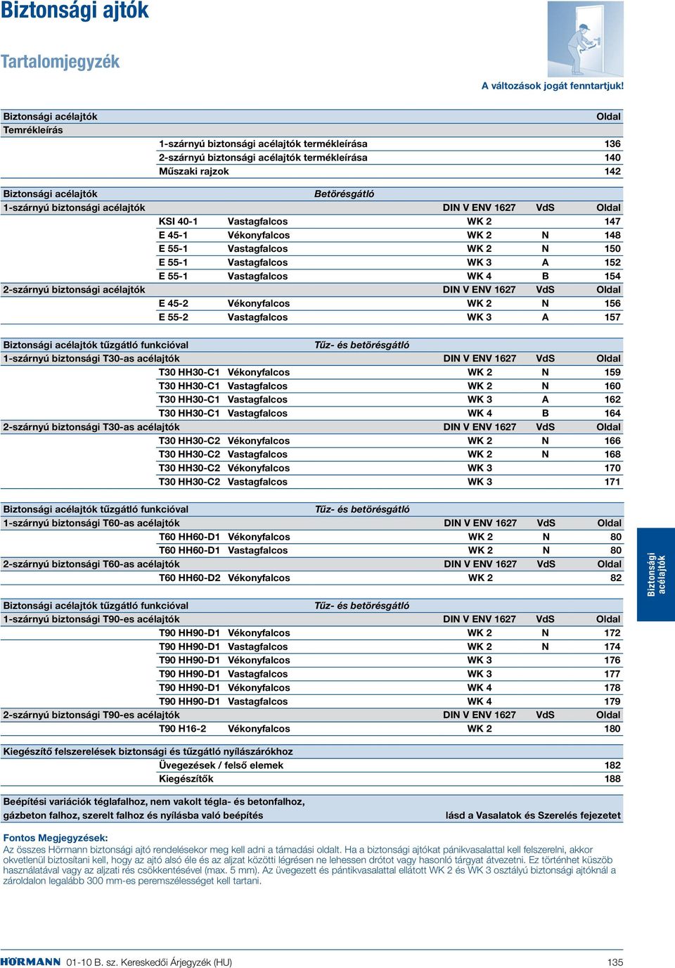 Vékonyfalcos WK 2 N 148 E 55-1 Vastagfalcos WK 2 N 150 E 55-1 Vastagfalcos WK 3 A 152 E 55-1 Vastagfalcos WK 4 B 154 2-szárnyú biztonsági DIN V ENV 1627 VdS Oldal E 45-2 Vékonyfalcos WK 2 N 156 E