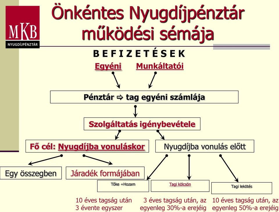 Egy összegben Járadék formájában Tőke +Hozam Tagi kölcsön Tagi lekötés 10 éves tagság után 3