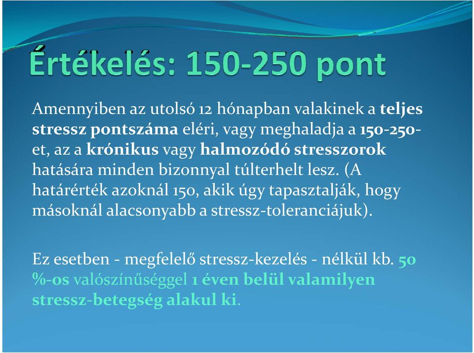 (A határérték azoknál 150, akik úgy tapasztalják, hogy másoknál alacsonyabb a stressz toleranciájuk).