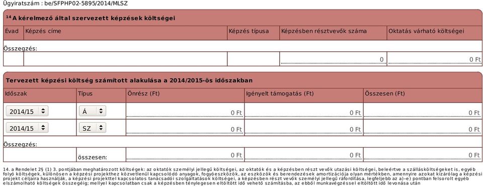 pontjában meghatározott költségek: az oktatók személyi jellegű költségei, az oktatók és a képzésben részt vevők utazási költségei, beleértve a szállásköltségeket is, egyéb folyó költségek, különösen