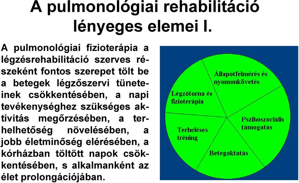 betegek légzőszervi tüneteinek csökkentésében, a napi tevékenységhez szükséges aktivitás