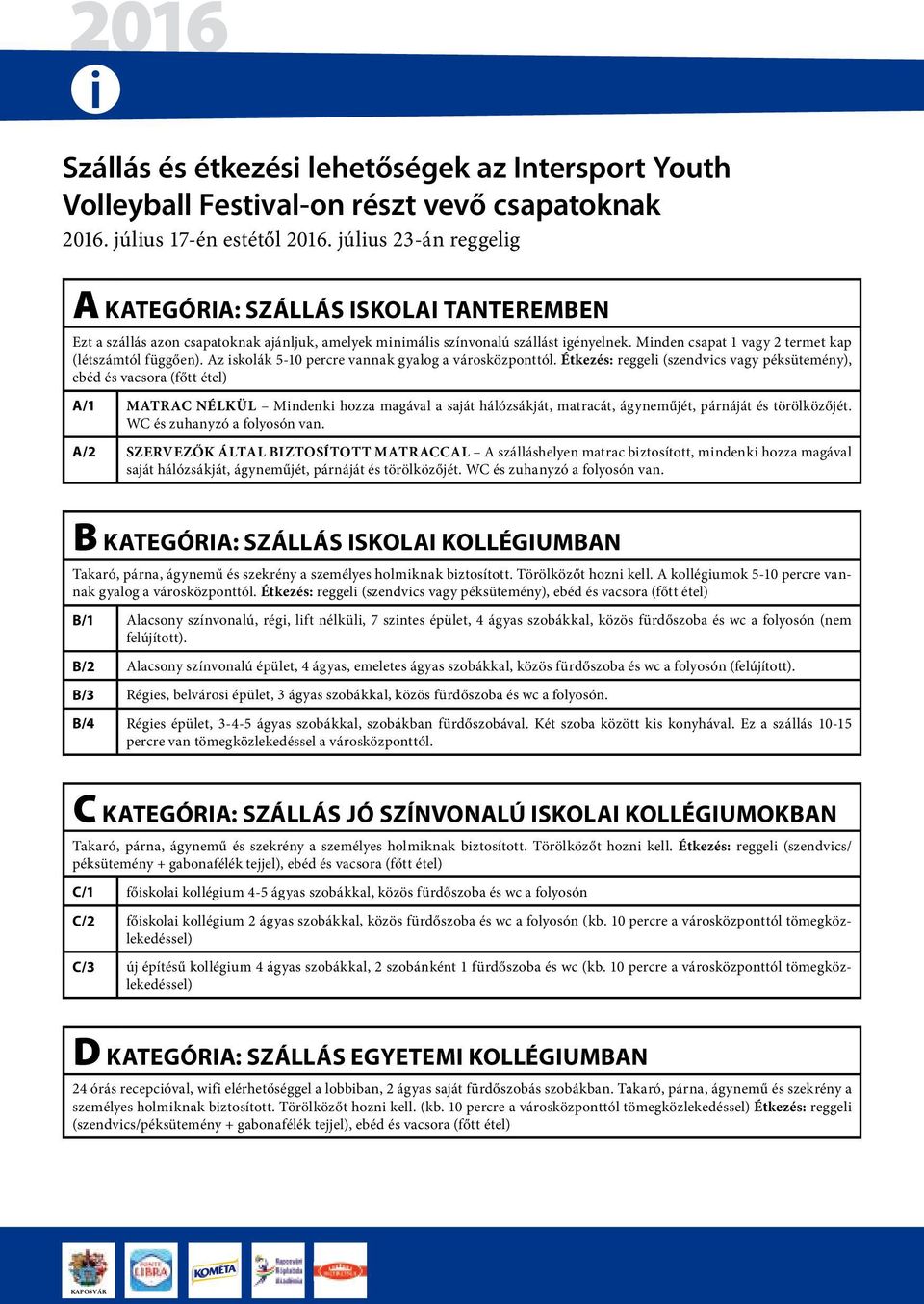 Minden csapat 1 vagy 2 termet kap (létszámtól függően). Az iskolák 5-10 percre vannak gyalog a városközponttól.