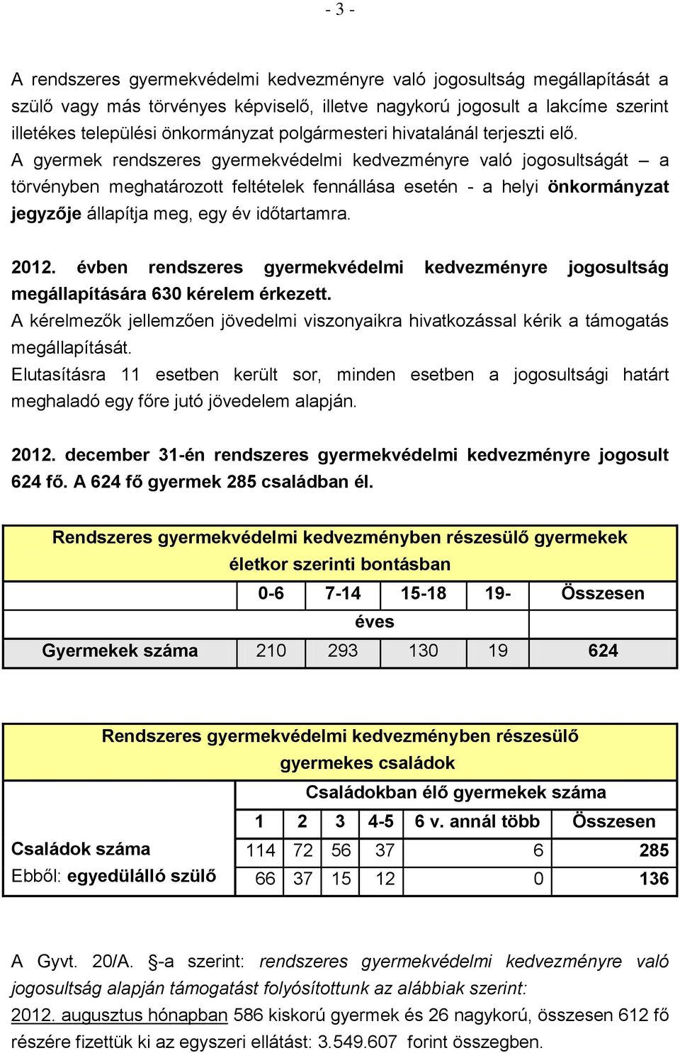 A gyermek rendszeres gyermekvédelmi kedvezményre való jogosultságát a törvényben meghatározott feltételek fennállása esetén - a helyi önkormányzat jegyzője állapítja meg, egy év időtartamra. 2012.