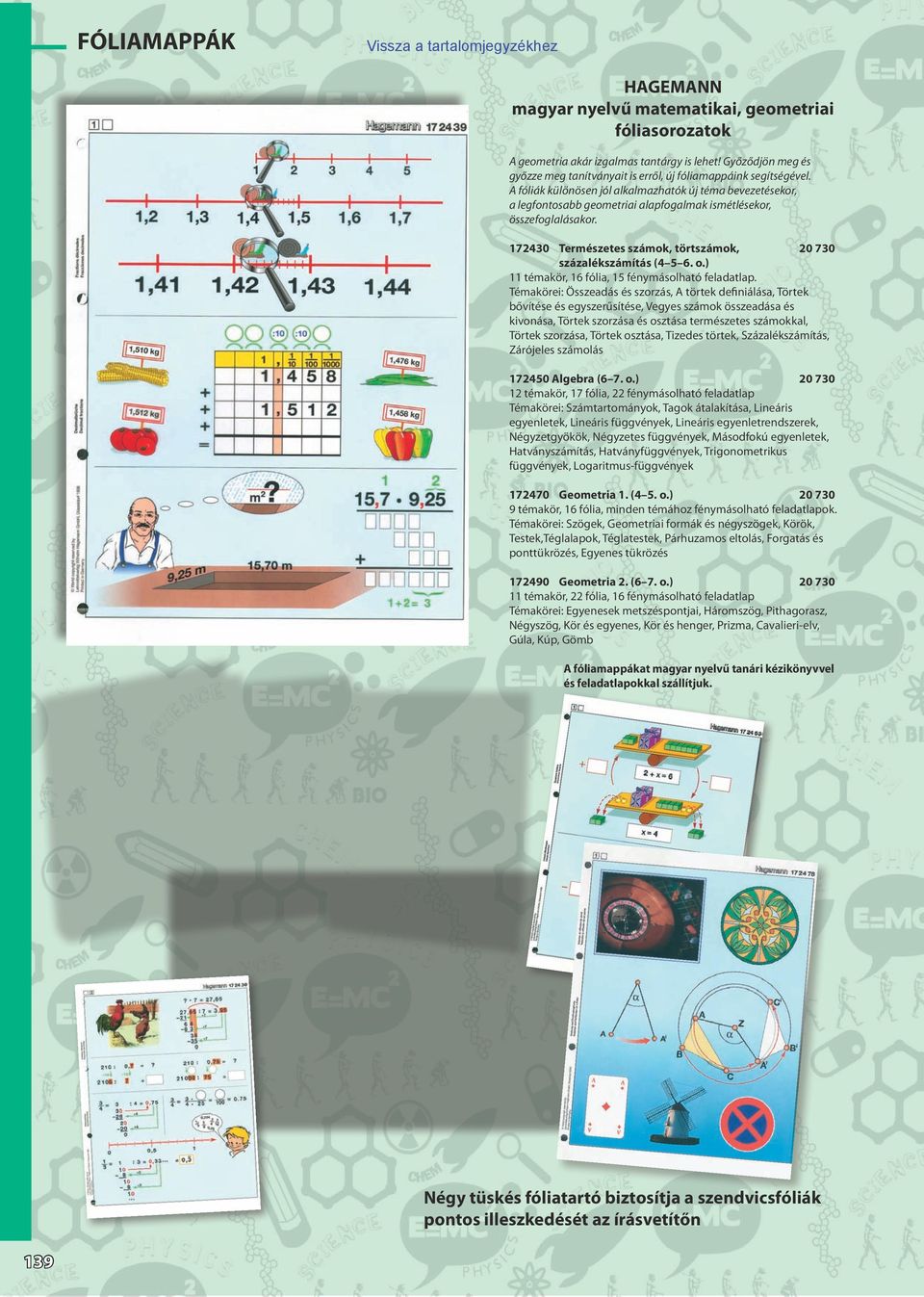 172430 Természetes számok, törtszámok, 20 730 százalékszámítás (4 5 6. o.) 11 témakör, 16 fólia, 15 fénymásolható feladatlap.