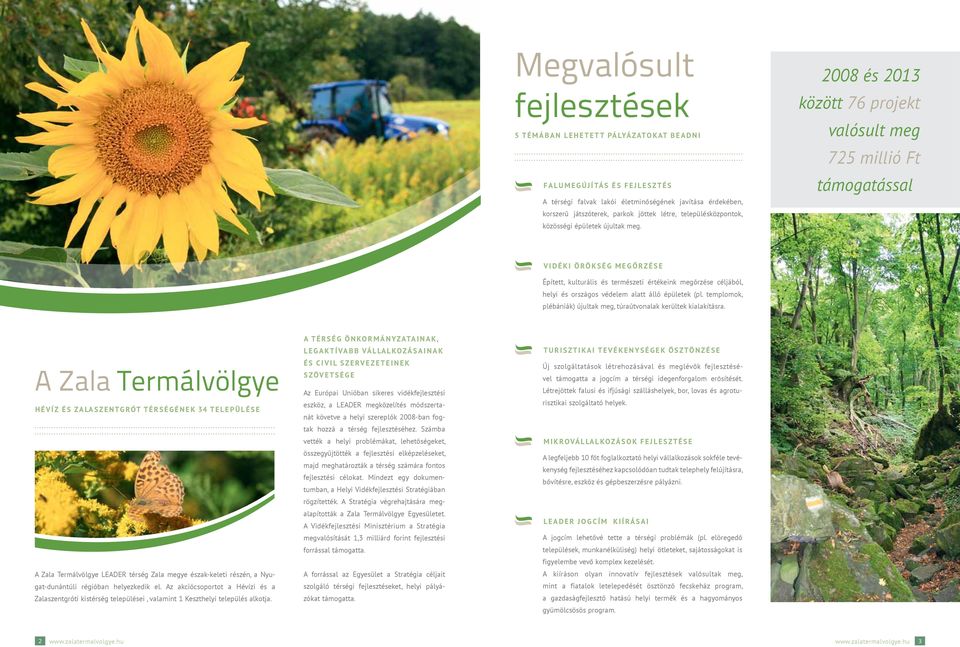 2008 és között 76 projekt valósult meg 725 millió Ft támogatással VIDÉKI ÖRÖKSÉG MEGŐRZÉSE Épített, kulturális és természeti értékeink megőrzése céljából, helyi és országos védelem alatt álló