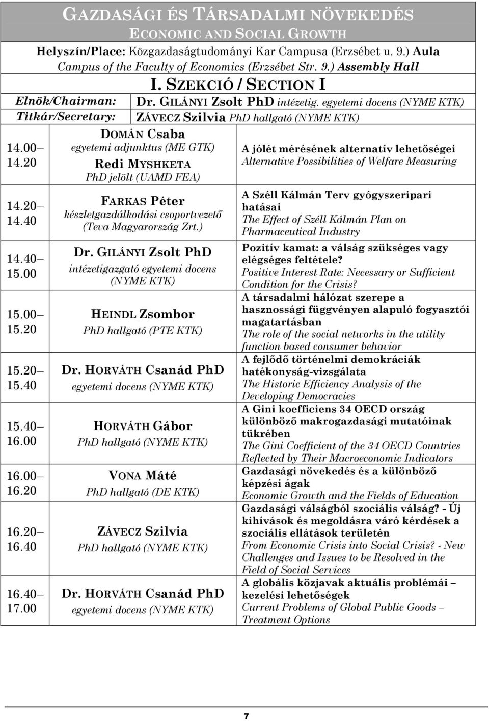 egyetemi docens (NYME KTK) ZÁVECZ Szilvia PhD hallgató (NYME KTK) DOMÁN Csaba egyetemi adjunktus (ME GTK) Redi MYSHKETA PhD jelölt (UAMD FEA) FARKAS Péter készletgazdálkodási csoportvezetı (Teva