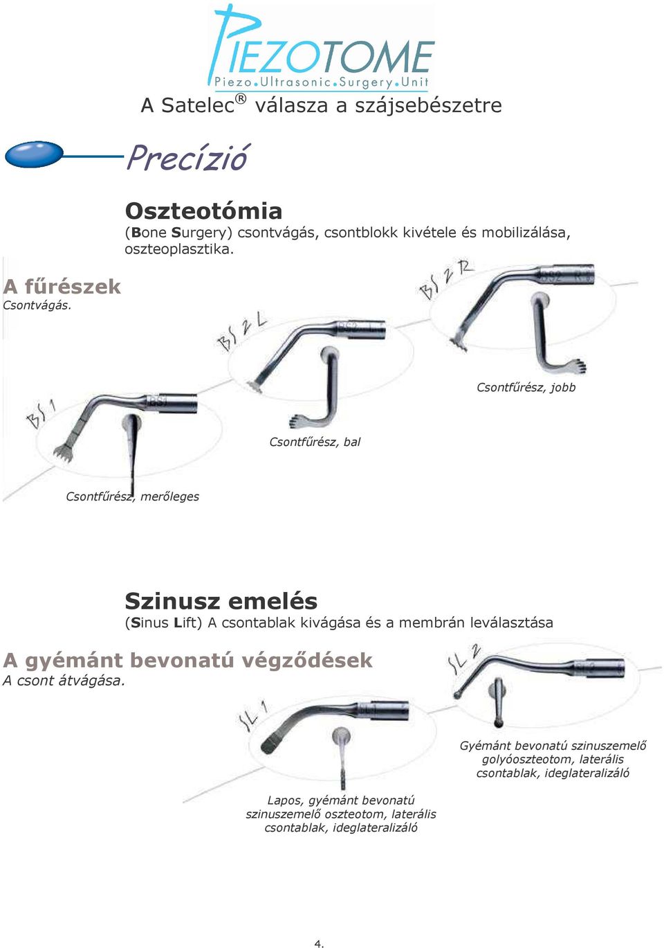 Csontfőrész, jobb Csontfőrész, bal Csontfőrész, merıleges Szinusz emelés (Sinus Lift) A csontablak kivágása és a membrán