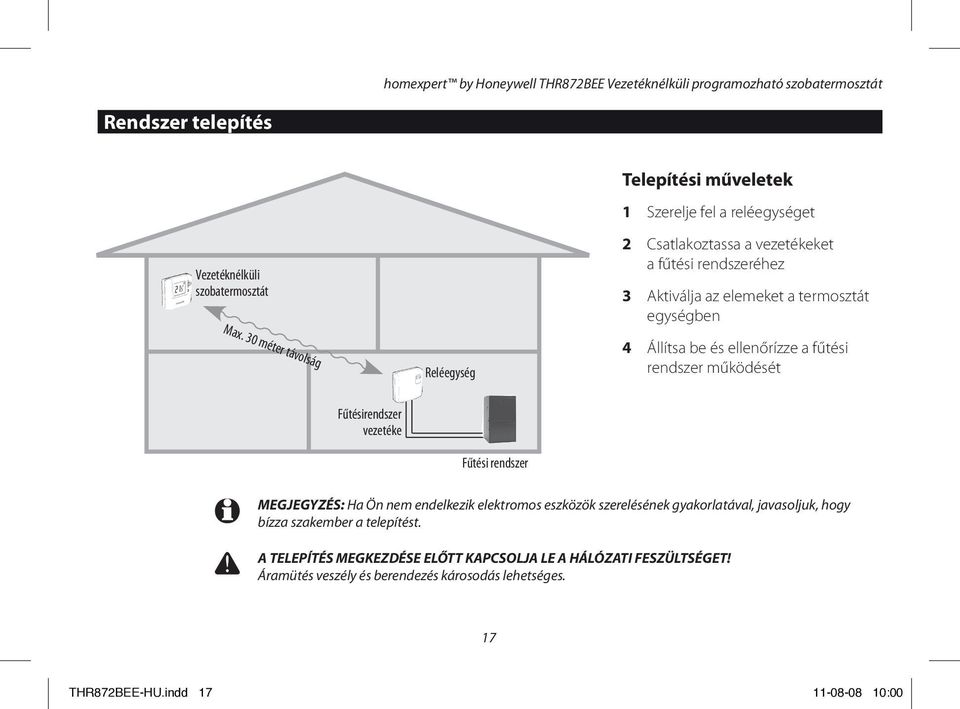 egységben 4 Állítsa be és ellenőrízze a fűtési rendszer működését Fűtésirendszer vezetéke Fűtési rendszer MEGJEGYZÉS: Ha Ön nem endelkezik elektromos eszközök szerelésének