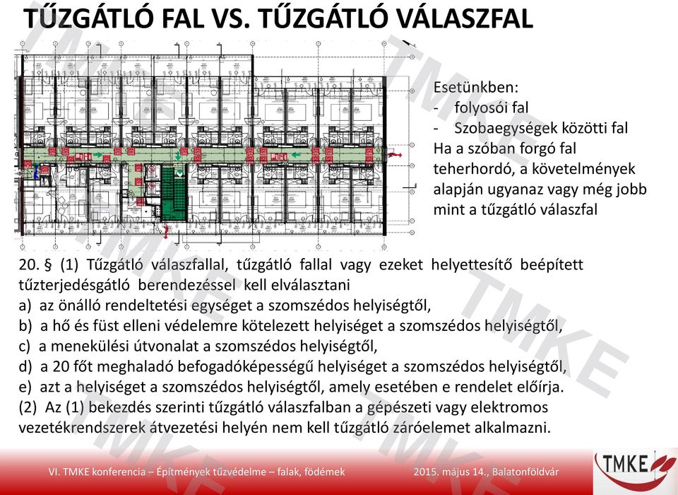 füst elleni védelemre kötelezett helyiséget a szomszédos helyiségtől, c) a menekülési útvonalat a szomszédos helyiségtől, d) a 20 főt meghaladó befogadóképességű helyiséget a szomszédos helyiségtől,