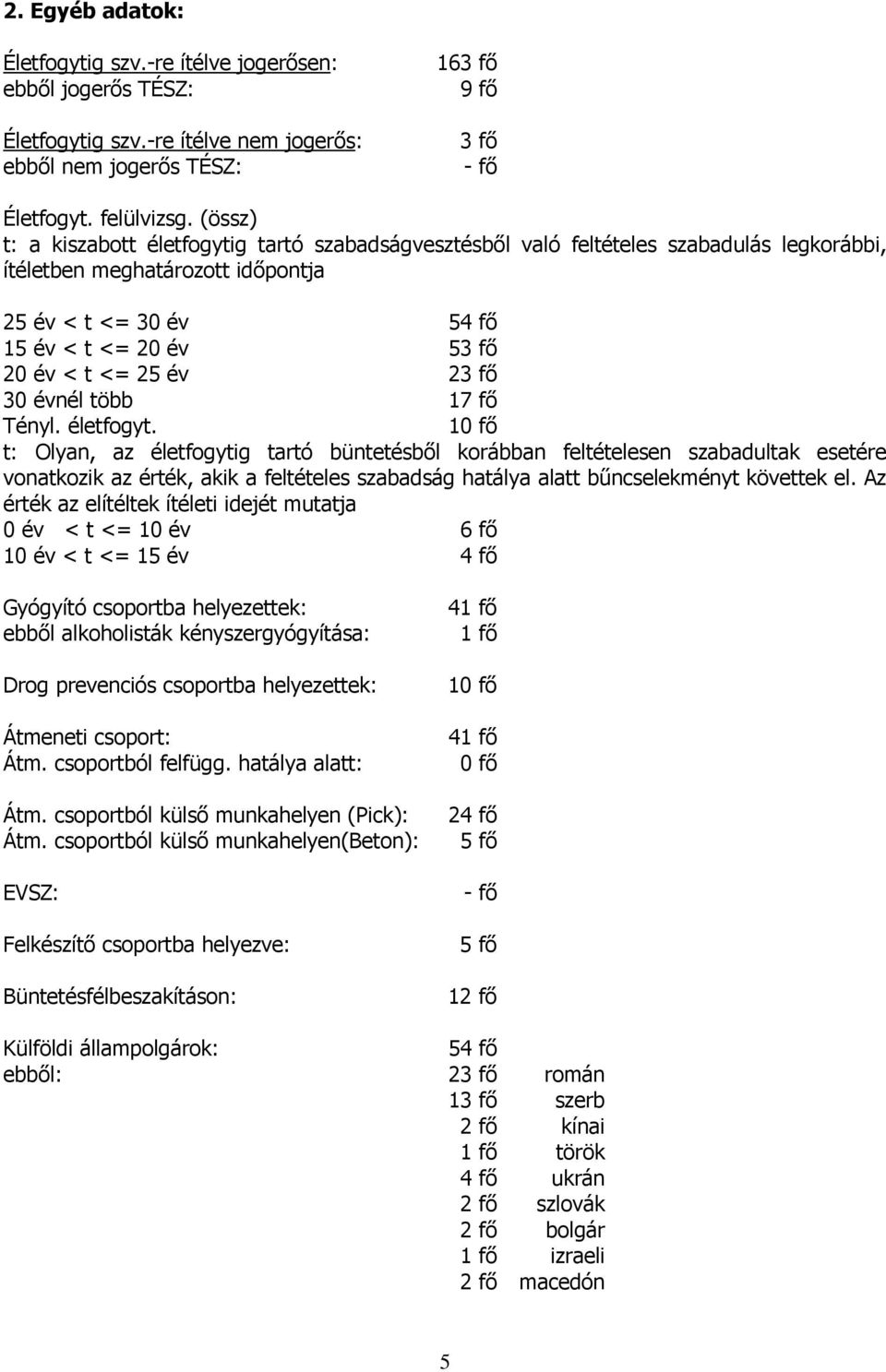 év 23 fő 30 évnél több 17 fő Tényl. életfogyt.