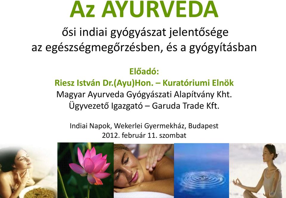 Kuratóriumi Elnök Magyar Ayurveda Gyógyászati Alapítvány Kht.