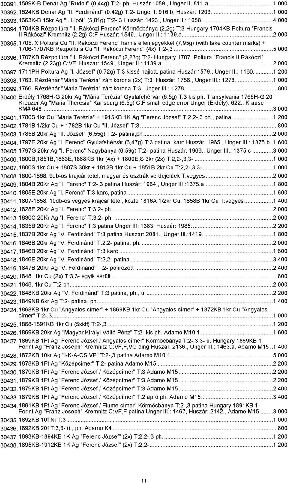 Rákóczi Ferenc" Körmöcbánya (2,2g) T:3 Hungary 1704KB Poltura "Francis II Rákóczi" Kremnitz (2,2g) C:F Huszár: 1549., Unger II.: 1139.a...2 000 30395.1705. X Poltura Cu "II.