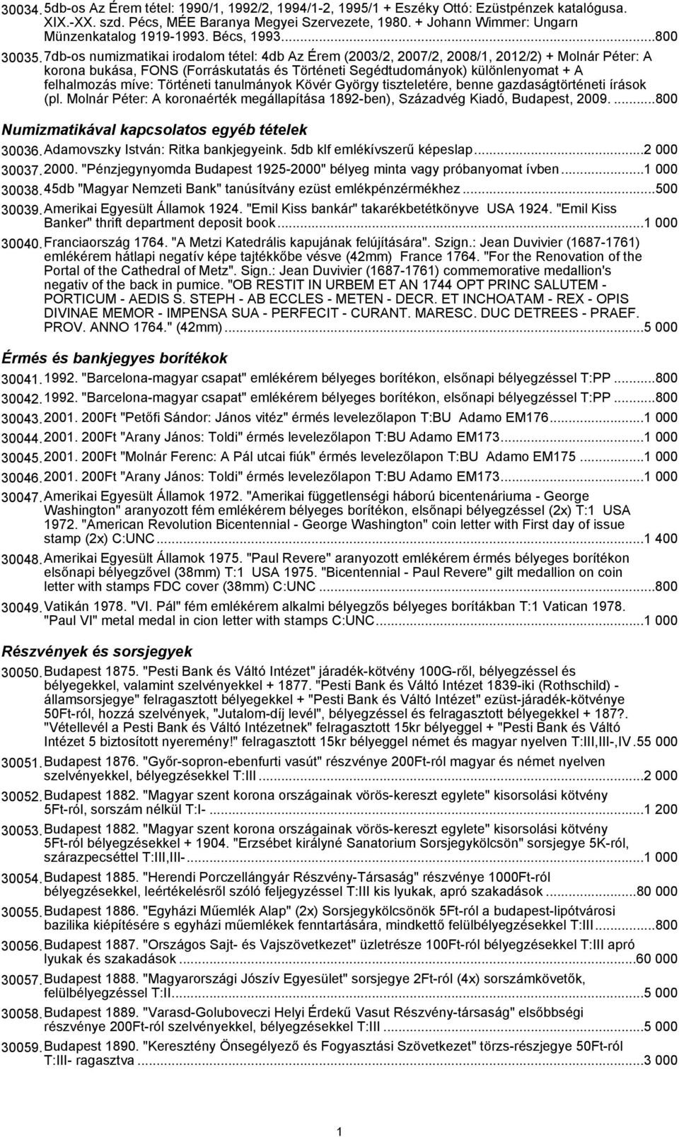 7db-os numizmatikai irodalom tétel: 4db Az Érem (2003/2, 2007/2, 2008/1, 2012/2) + Molnár Péter: A korona bukása, FONS (Forráskutatás és Történeti Segédtudományok) különlenyomat + A felhalmozás míve: