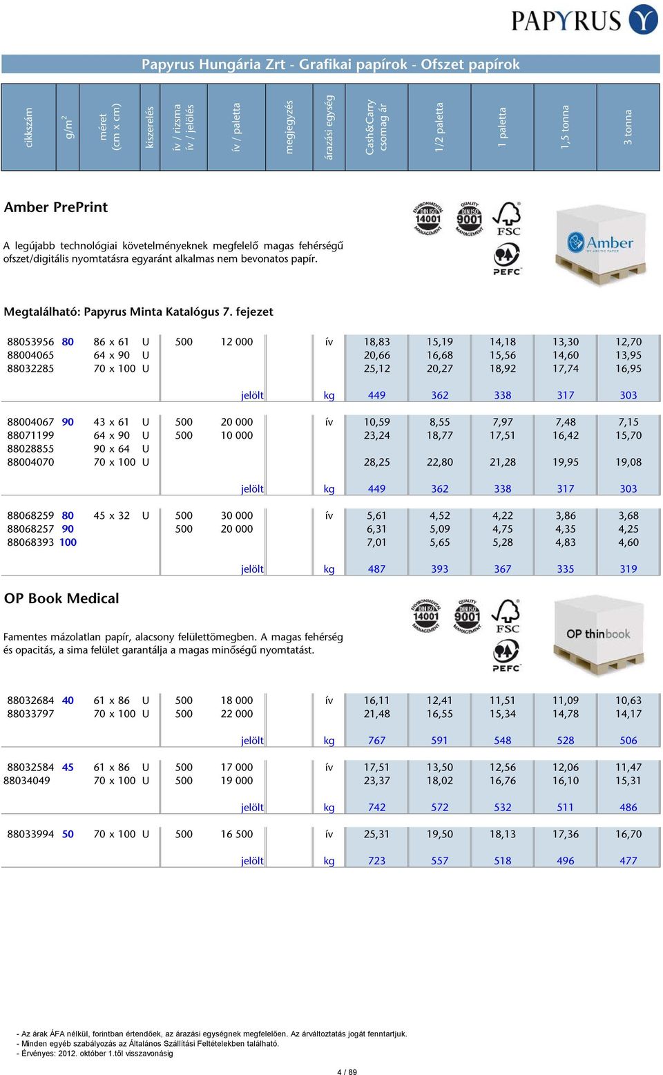 fejezet 88053956 80 86 x 61 U 500 12 000 ív 18,83 15,19 14,18 13,30 12,70 88004065 64 x 90 U 20,66 16,68 15,56 14,60 13,95 88032285 70 x 100 U 25,12 20,27 18,92 17,74 16,95 jelölt kg 449 362 338 317