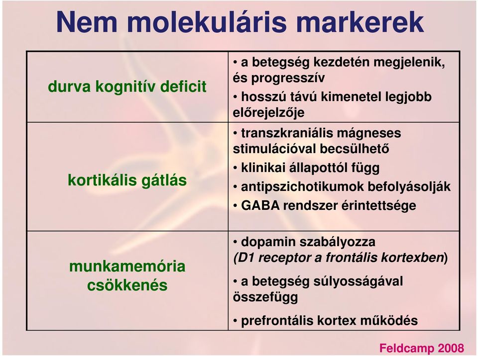 klinikai állapottól függ antipszichotikumok befolyásolják GABA rendszer érintettsége munkamemória csökkenés