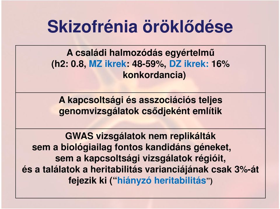 genomvizsgálatok csődjeként említik GWAS vizsgálatok nem replikálták sem a biológiailag fontos