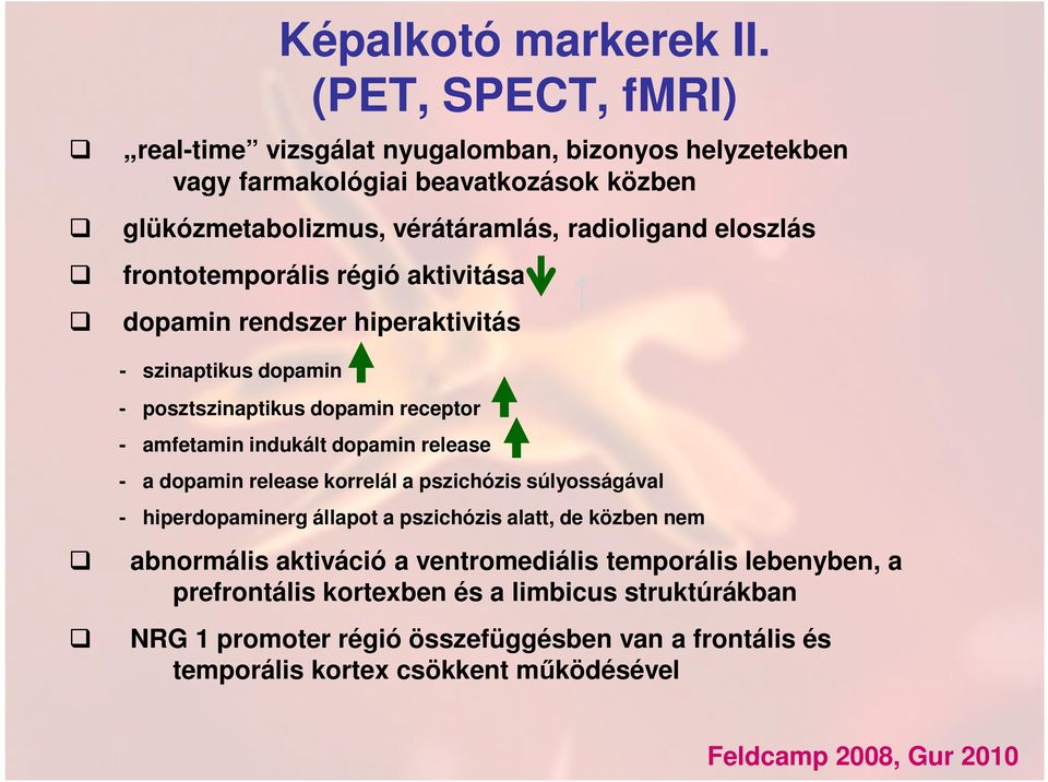 frontotemporális régió aktivitása dopamin rendszer hiperaktivitás - szinaptikus dopamin - posztszinaptikus dopamin receptor - amfetamin indukált dopamin release - a dopamin