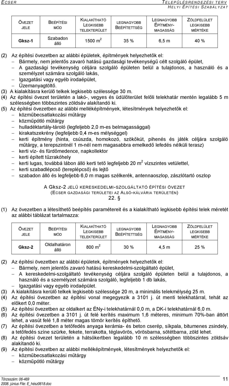 (3) A kialakításra kerülő telkek legkisebb szélessége 30 m.
