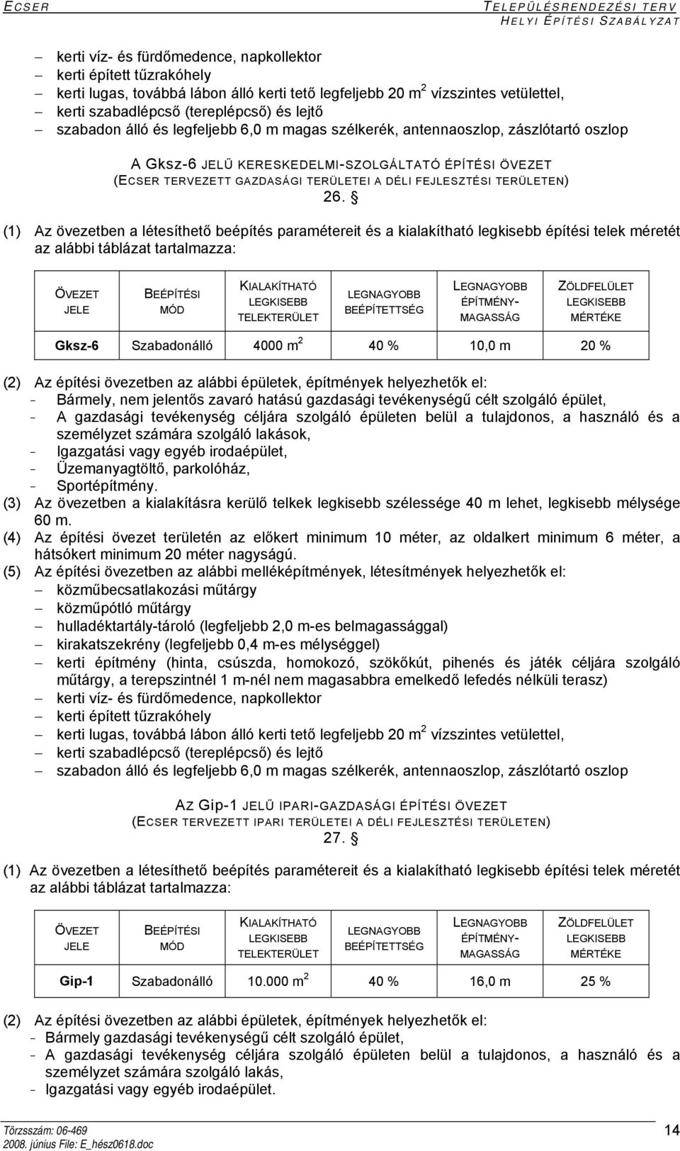 Gksz-6 Szabadonálló 4000 m 2 40 % 10,0 m 20 % (2) Az építési övezetben az alábbi épületek, építmények helyezhetők el: Bármely, nem jelentős zavaró hatású gazdasági tevékenységű célt szolgáló épület,
