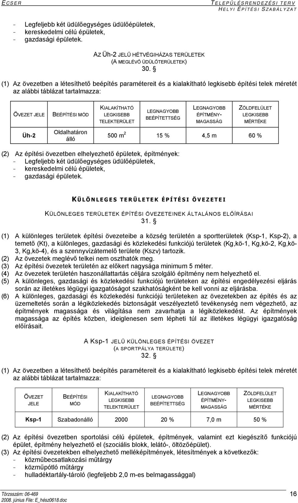 K ÜLÖNLEGES TERÜLETEK ÉPÍTÉSI EI KÜLÖNLEGES TERÜLETEK ÉPÍTÉSI EINEK ÁLTALÁNOS ELŐÍRÁSAI 31.