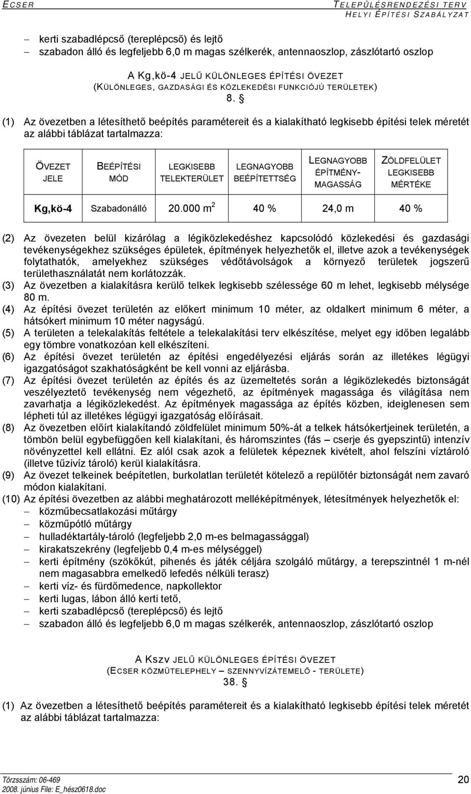 000 m 2 40 % 24,0 m 40 % (2) Az övezeten belül kizárólag a légiközlekedéshez kapcsolódó közlekedési és gazdasági tevékenységekhez szükséges épületek, építmények helyezhetők el, illetve azok a