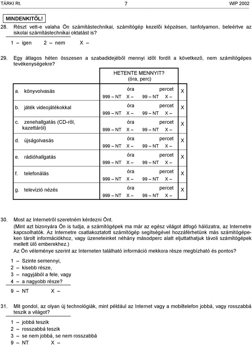 zenehallgatás (CD-ről, kazettáról) 99 óra 99 d. újságolvasás óra 99 e. rádióhallgatás óra 99 f. telefonálás óra 99 g.