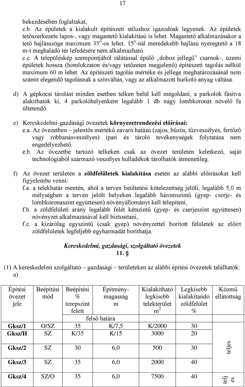 c. A településkép szempontjából rálátással épülő doboz jellegű csarnok-, üzemi épületek hossza (homlokzaton és/vagy tetőzeten megjelenő) építészeti tagolás nélkül maximum 60 m lehet.