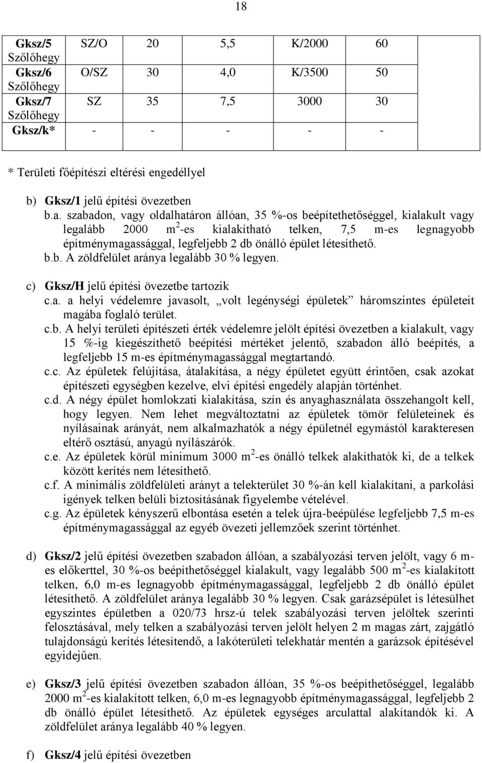 szabadon, vagy oldalhatáron állóan, 35 %-os beépítethetőséggel, kialakult vagy legalább 2000 m 2 -es kialakítható telken, 7,5 m-es legnagyobb építménymagassággal, legfeljebb 2 db önálló épület