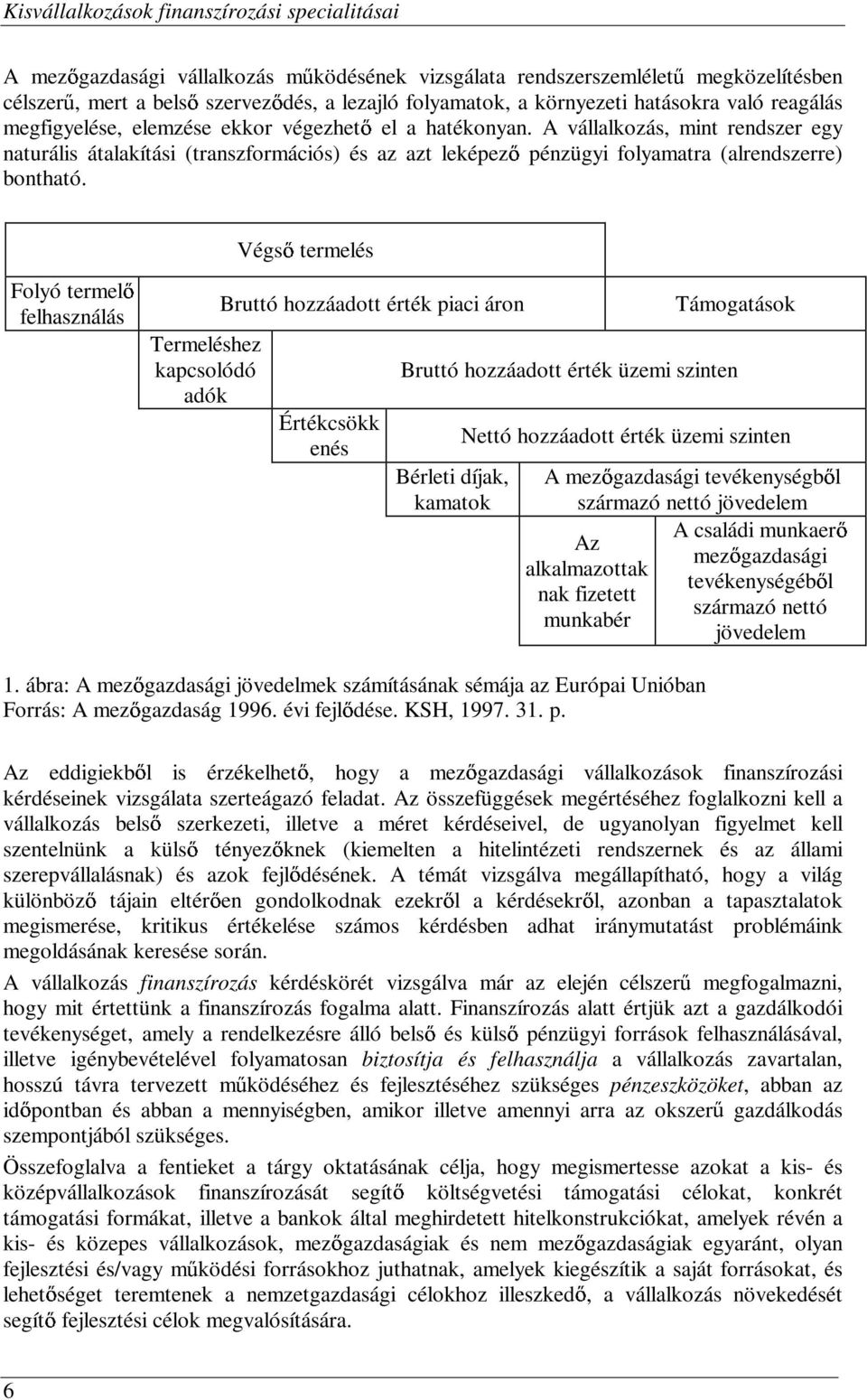 Végs termelés Folyó termel felhasználás Termeléshez kapcsolódó adók Bruttó hozzáadott érték piaci áron Értékcsökk enés Támogatások Bruttó hozzáadott érték üzemi szinten Bérleti díjak, kamatok Nettó