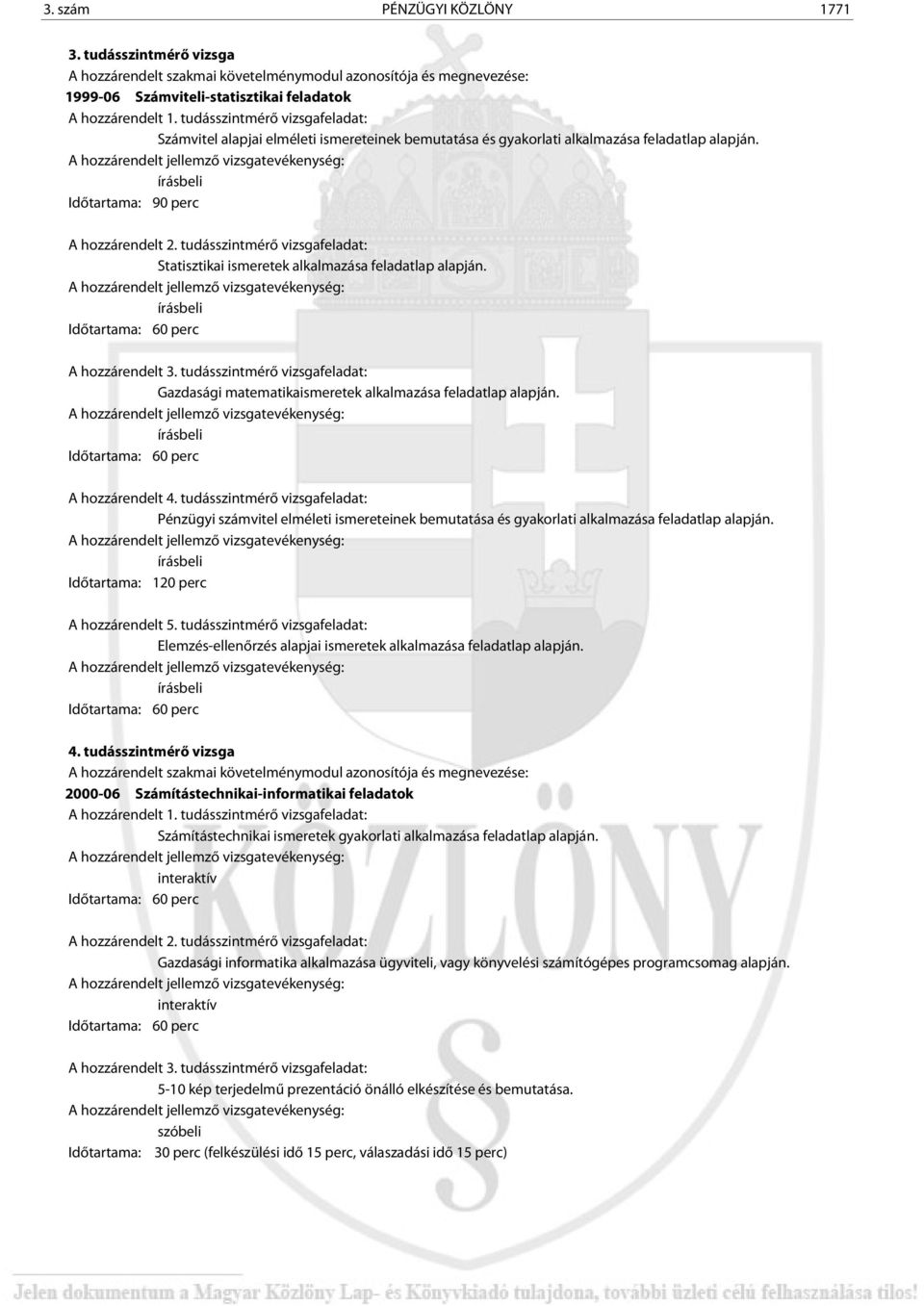 tudásszintmérő vizsgafeladat: Statisztikai ismeretek alkalmazása feladatlap alapján. írásbeli Időtartama: 60 perc A hozzárendelt 3.