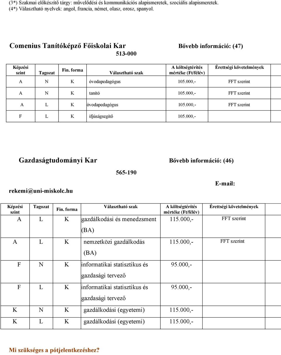 000,- FFT szerint Gazdaságtudományi Kar Bővebb információ: (4) rekemi@uni-miskolc.